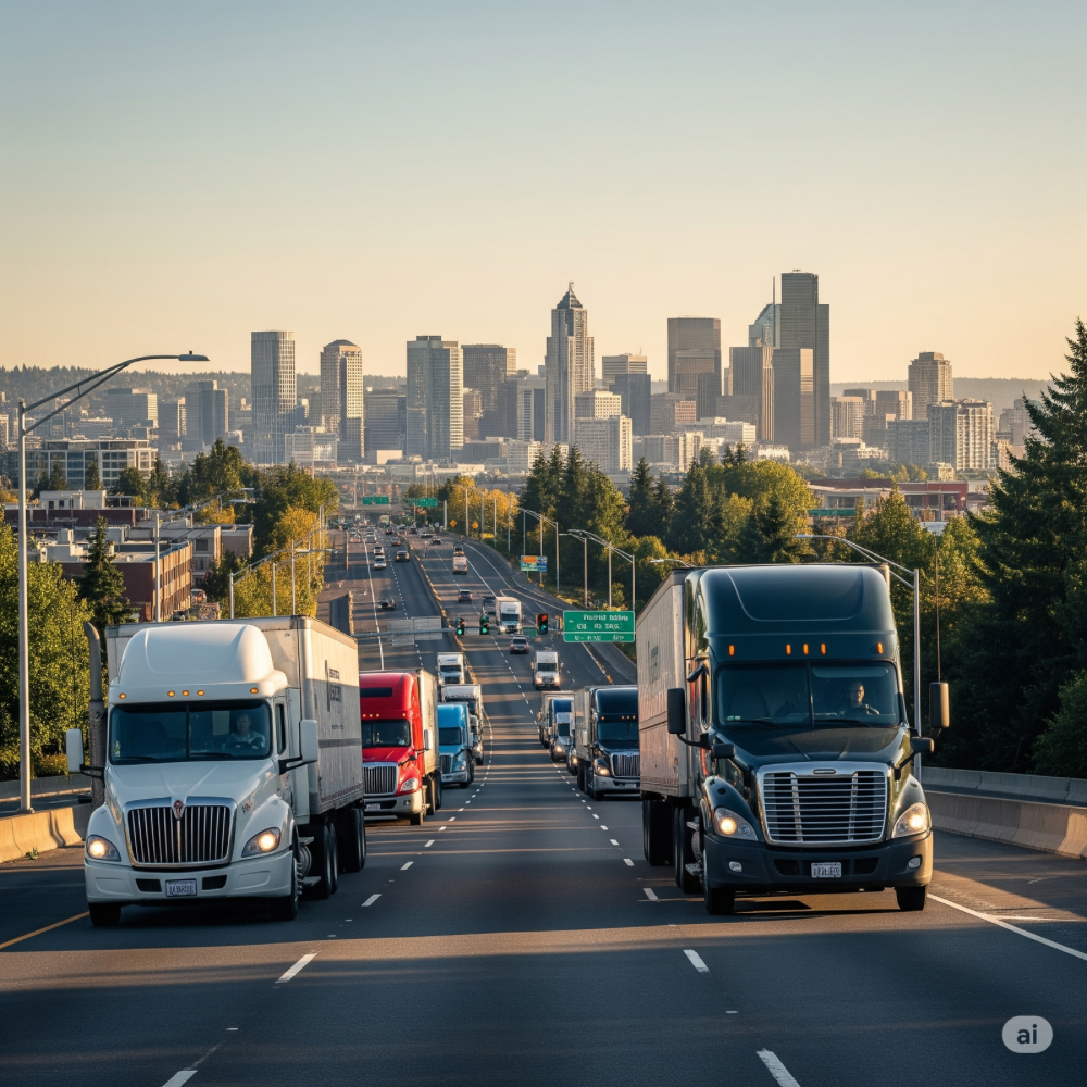 Semi truck with a replaced windshield in Bellevue, WA